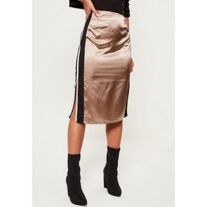 Satin Sports Stripe Side Midi Skirt —Gold
